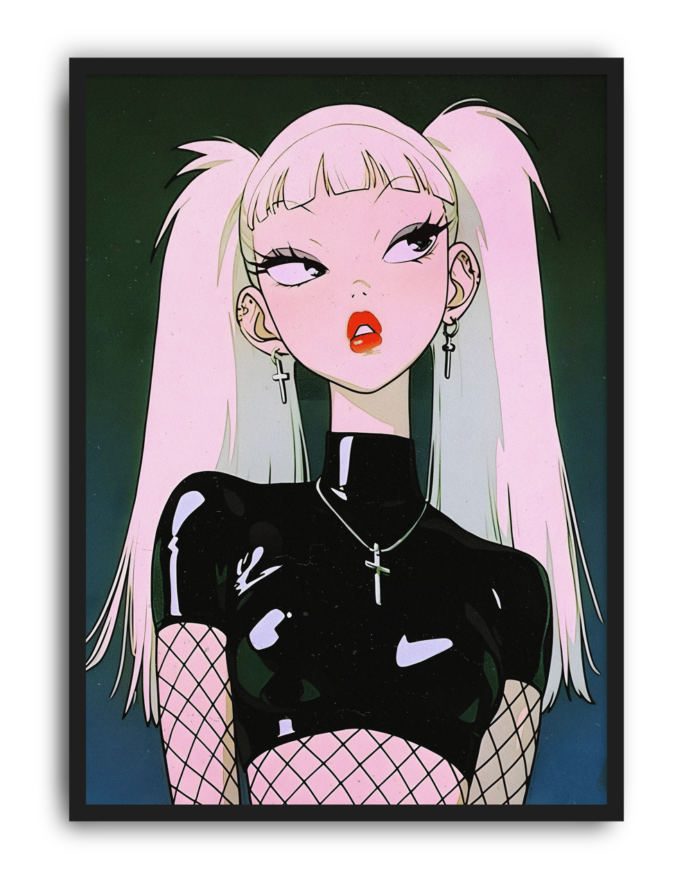 Gothic Doll Modern Duvar Tablosu – Siyah Pembe Anime Poster