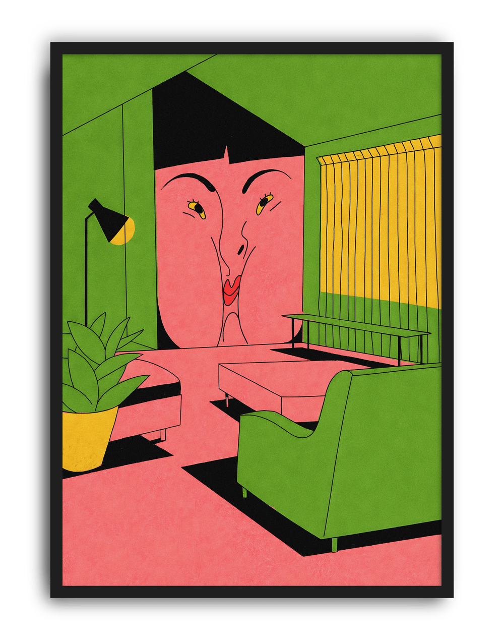 Green Room Modern Duvar Tablosu – Yeşil Pembe Figüratif Poster