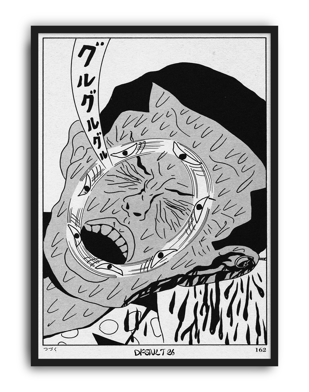 Guruguru Neko Modern Duvar Tablosu – Siyah Beyaz Japon Kedi Poster