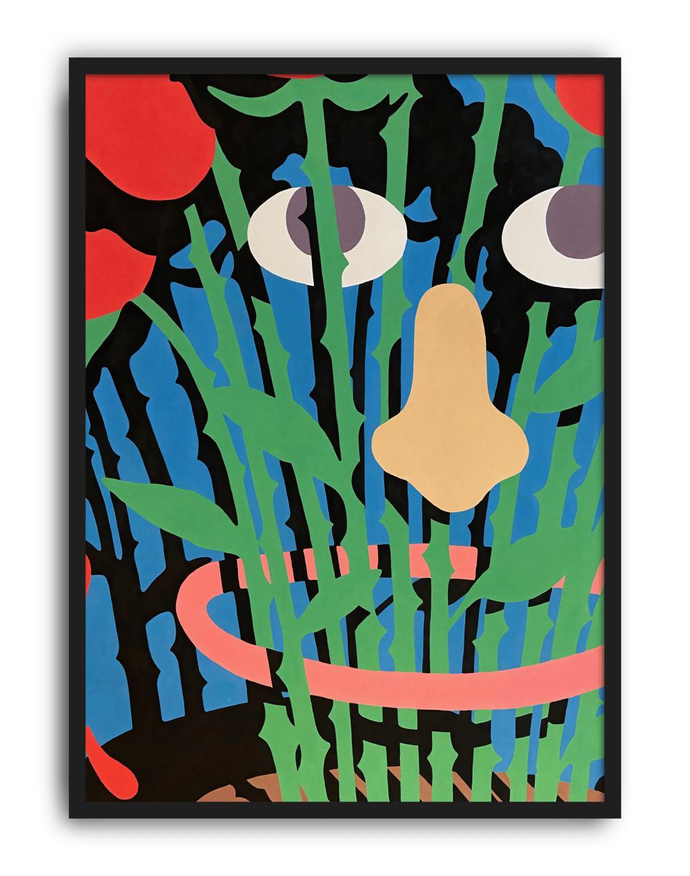 Hidden Garden Modern Duvar Tablosu – Renkli Abstract Yüz ve Botanik Poster