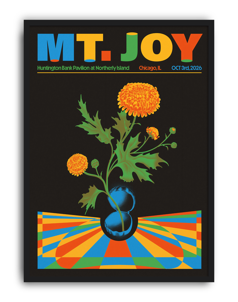 Joy Bloom Modern Duvar Tablosu – Siyah Zeminli Retro Çiçek Konser Poster