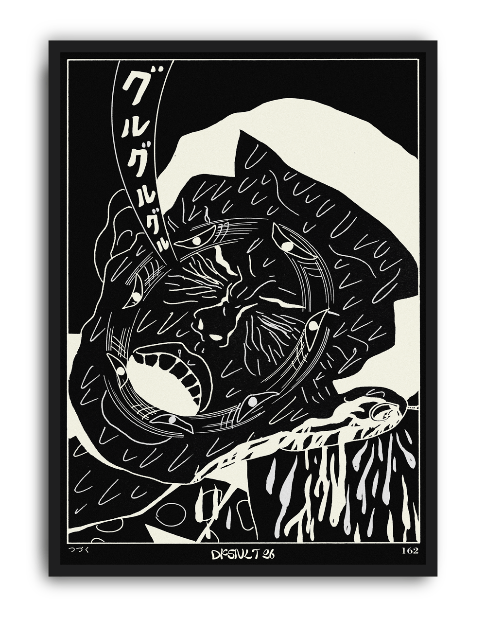 Kuro Neko Modern Duvar Tablosu – Siyah Beyaz Japon Kedi Poster