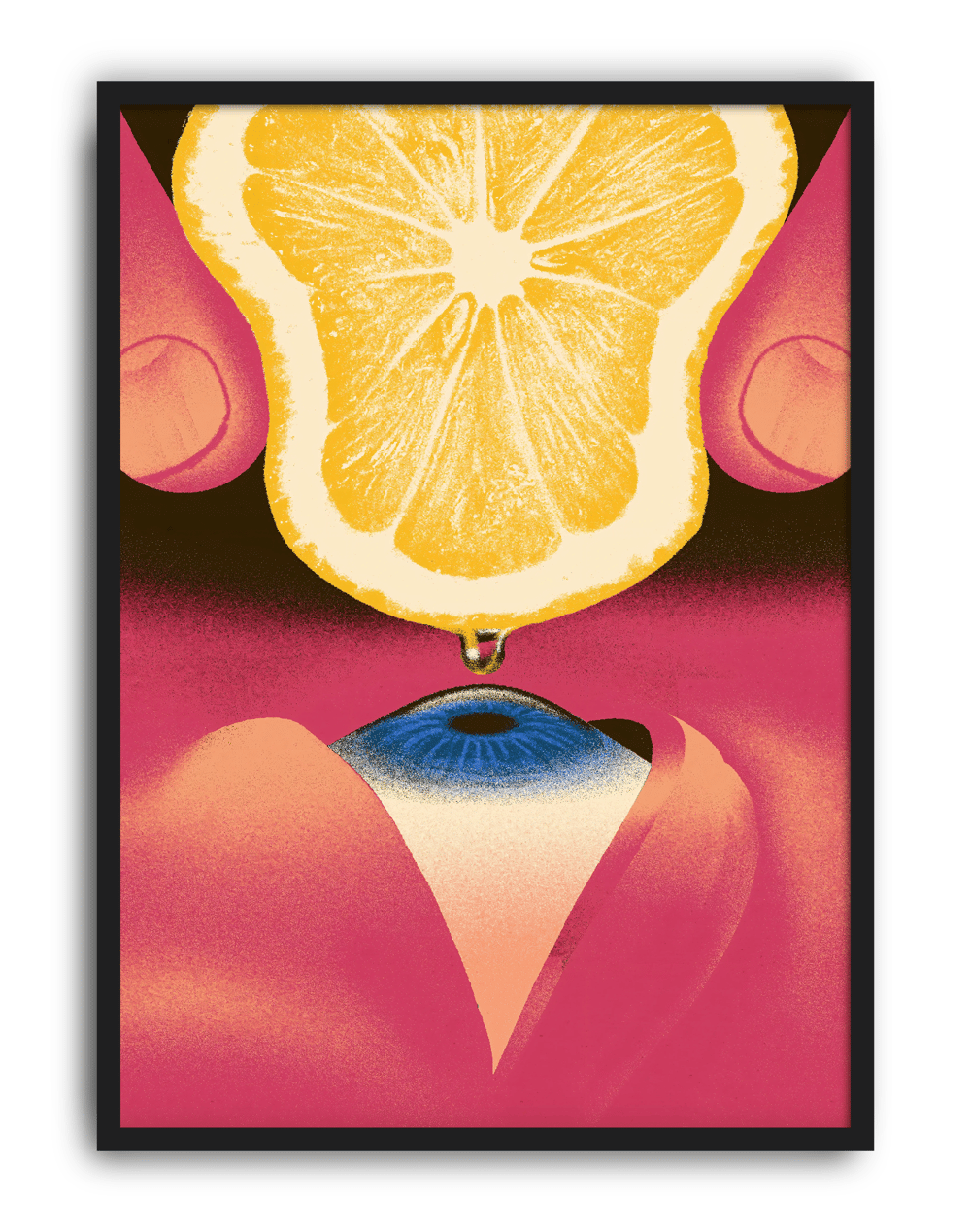Lemon Eye Modern Duvar Tablosu – Pembe Yüz ve Limon Sürreal Poster