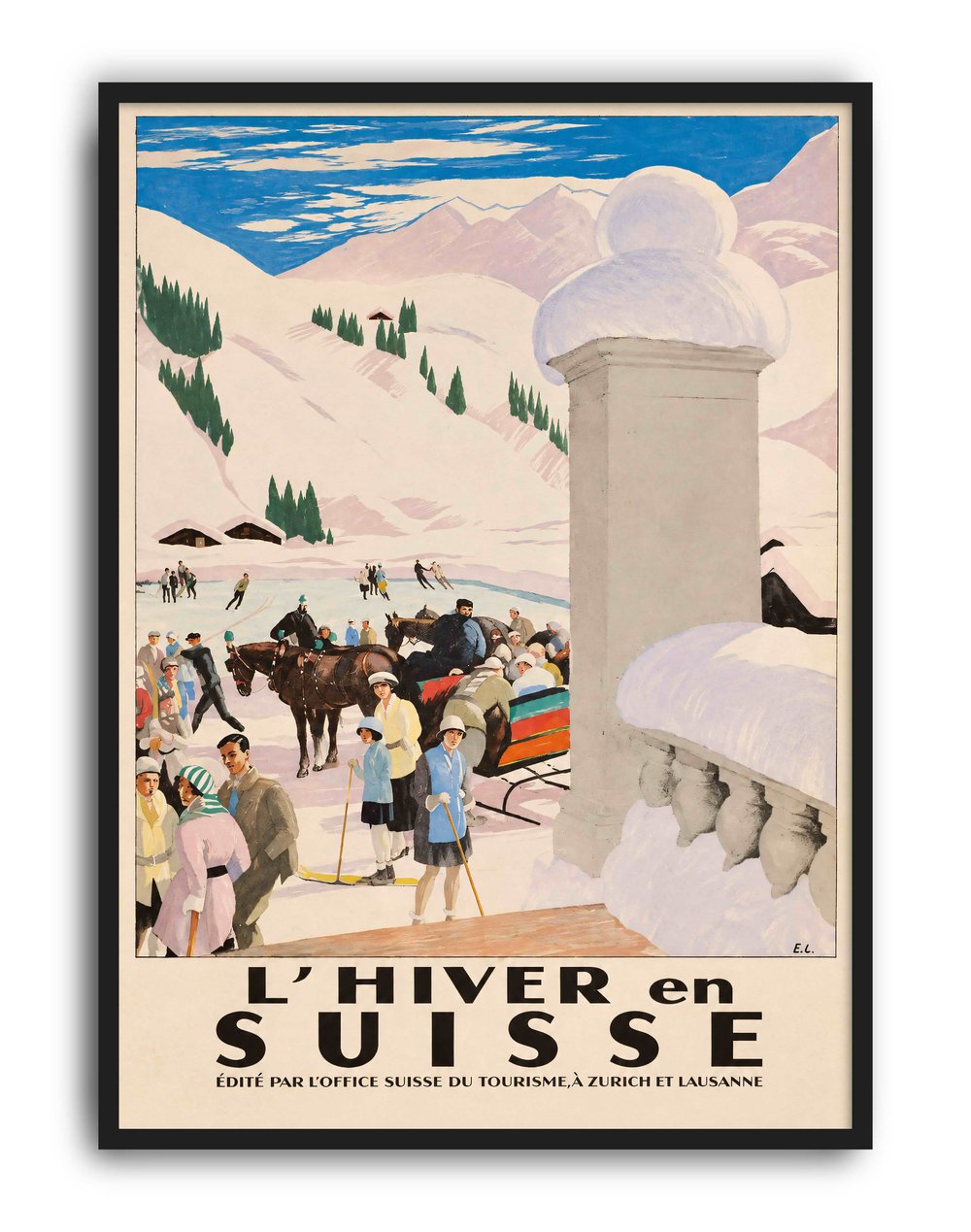 L'Hiver en Suisse (1921) – Émile Cardinaux İsviçre Alpler! Vintage Seyahat Posteri