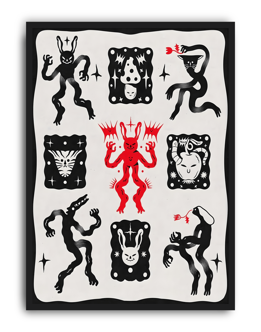 Little Ritual Modern Duvar Tablosu – Siyah Beyaz Kırmızı Demon Poster