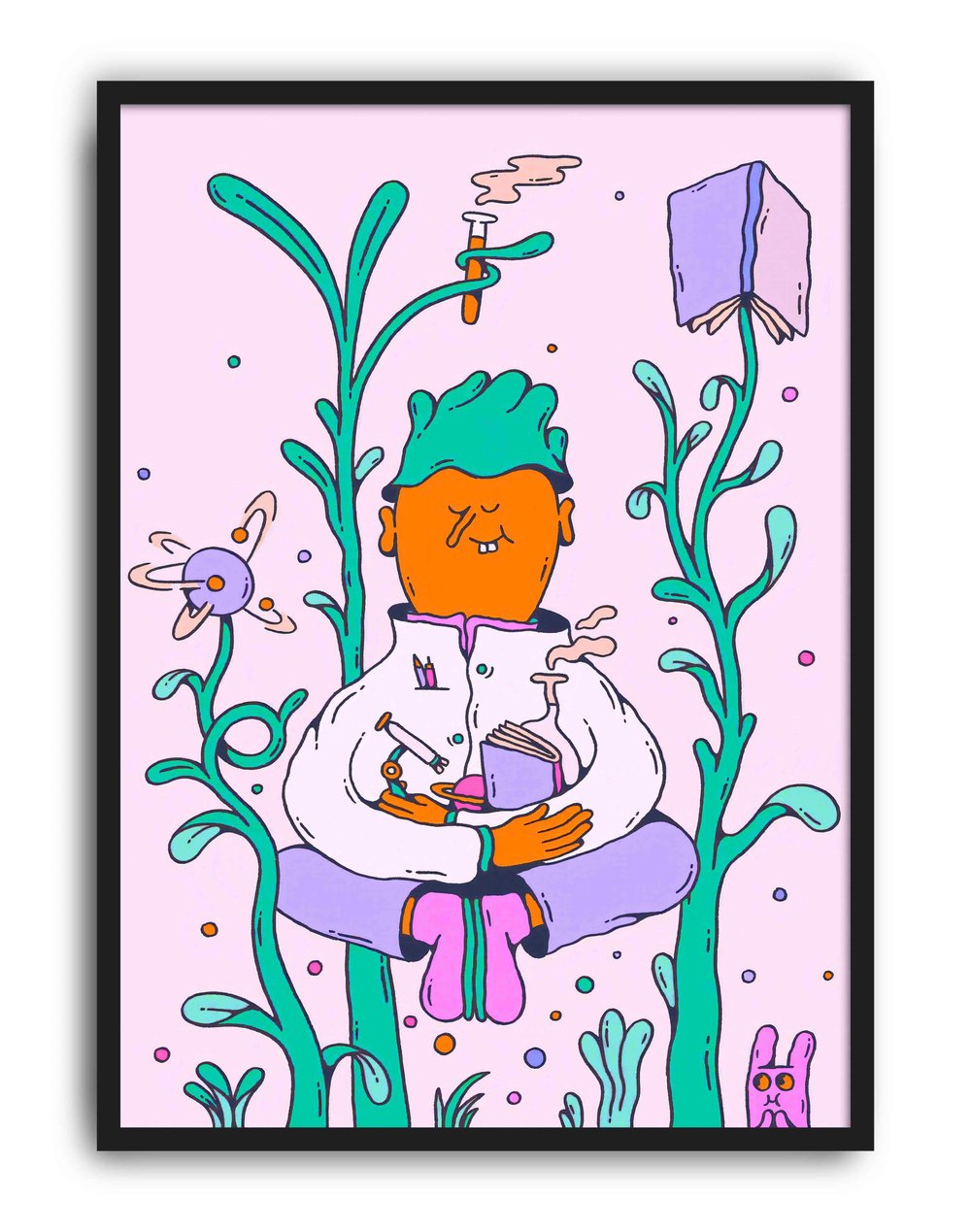 Mind Garden Modern Duvar Tablosu - Yeşil Pembe Bilim Figüratif Poster