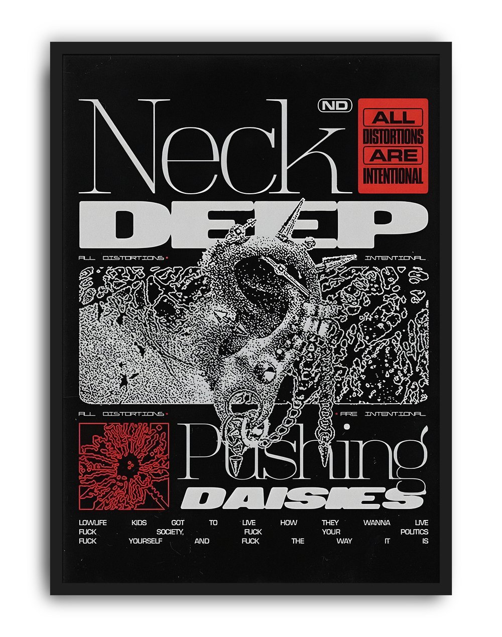 Neck Deep Pushing Daisies Duvar Tablosu – Siyah Beyaz Grunge Poster