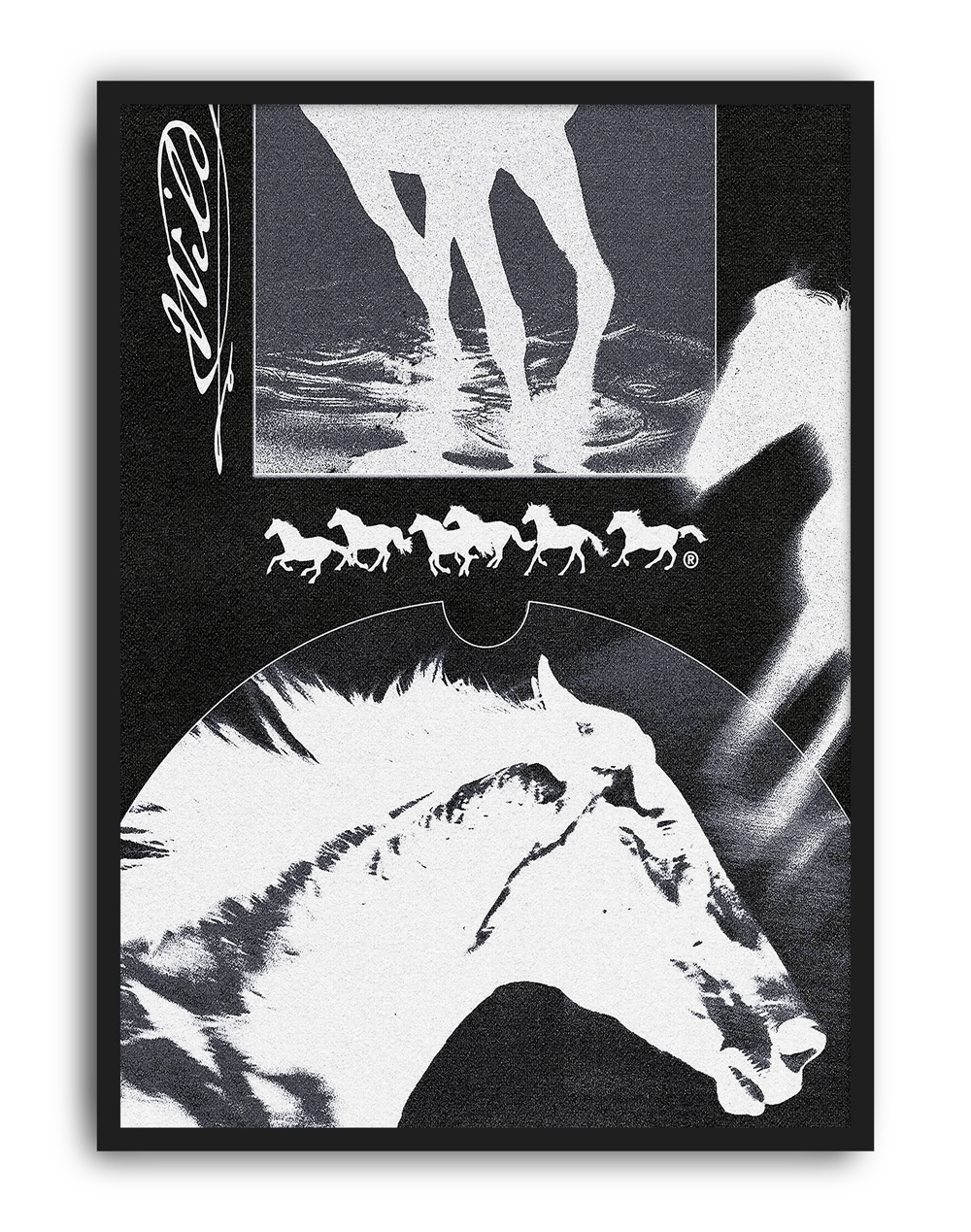 Noir Horse Modern Duvar Tablosu – Siyah Beyaz At Kolaj Poster