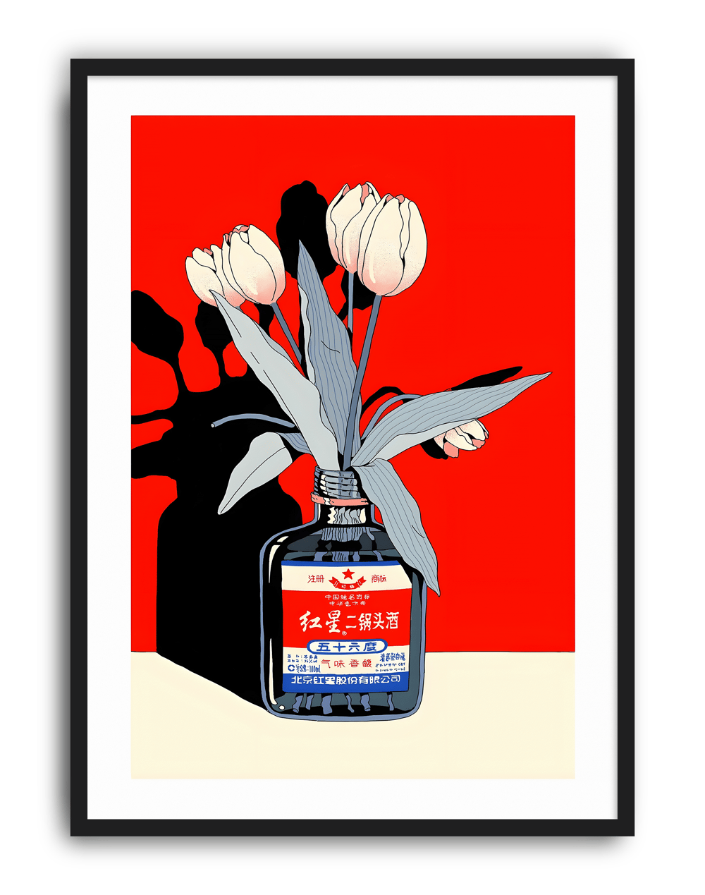 Red Bloom Bottle Modern Duvar Tablosu – Kırmızı Botanik Şişe Poster