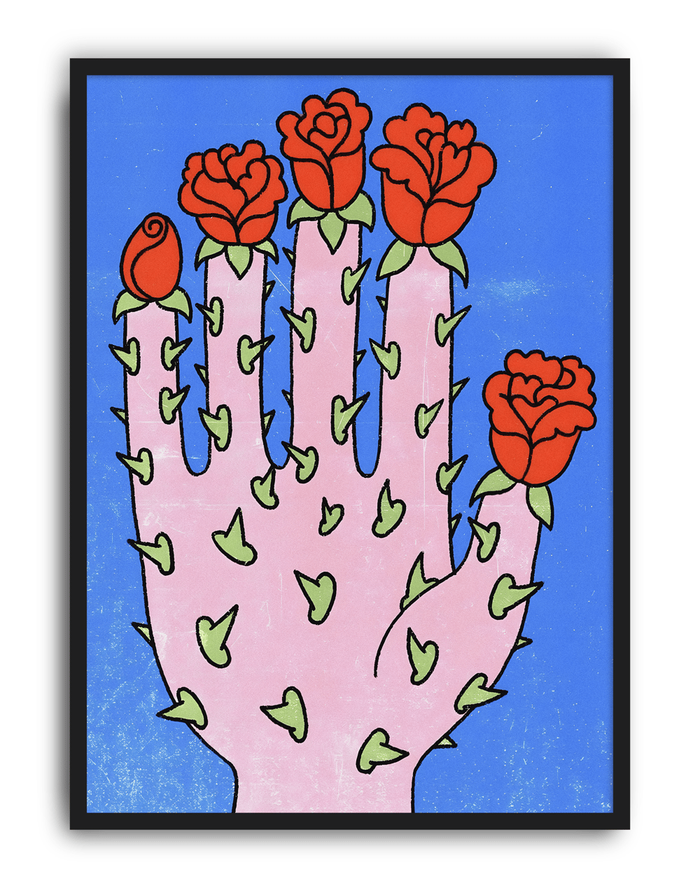 Rose Palm Modern Duvar Tablosu – Mavi Pembe Çiçek Poster