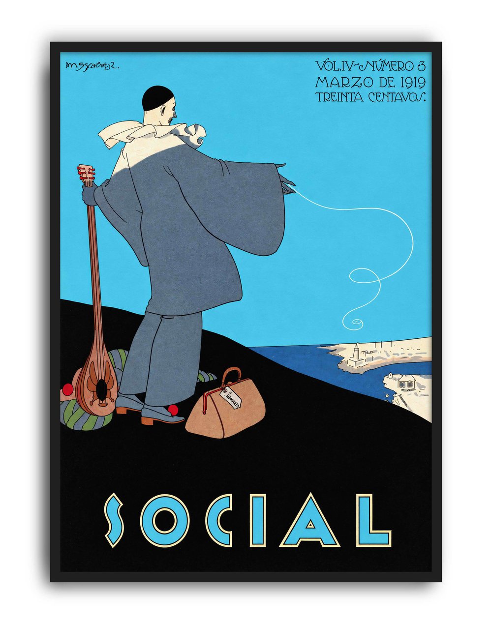 Social Magazine (1919) – Conrado Walter Massaguer Küba Art Deco Dergi  Kapağı Posteri