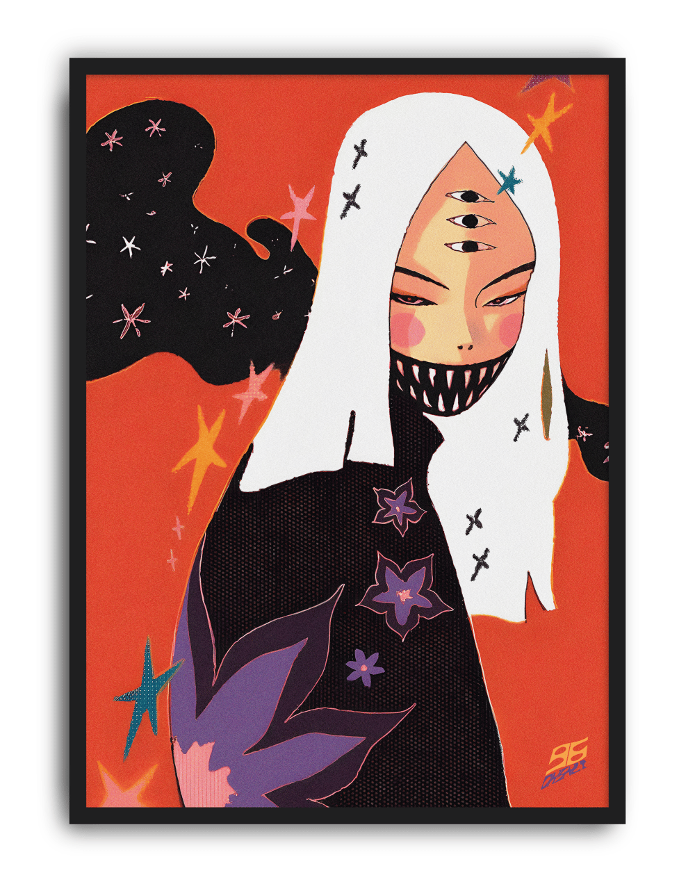 Starlit Oni Modern Duvar Tablosu – Turuncu Japon Figüratif Poster