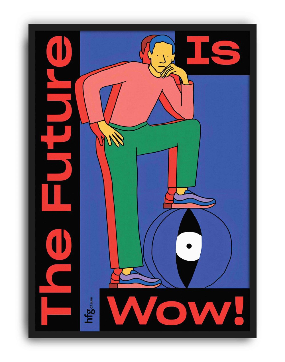 The Future Is Wow Modern Duvar Tablosu - Mavi Kırmızı Figüratif Poster