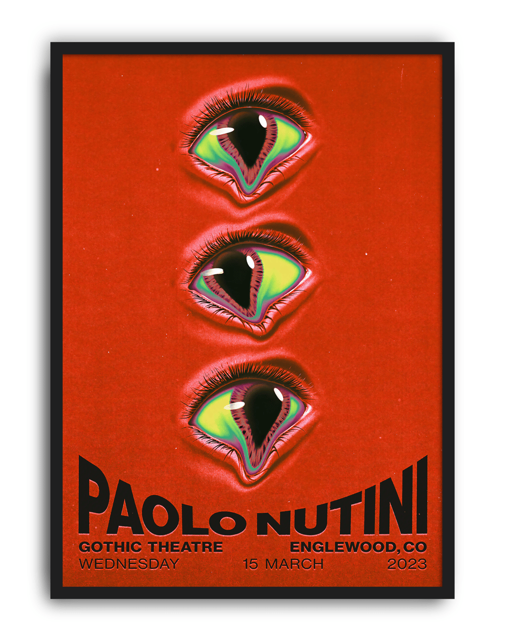 Triple Vision Modern Duvar Tablosu – Kırmızı Zeminli Üç Göz Konser Poster