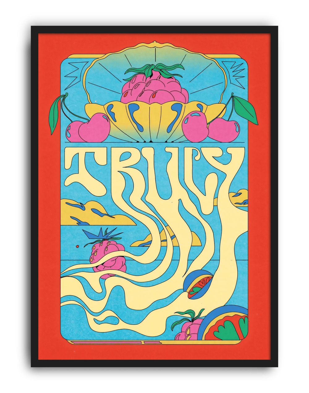 Truly Melt Modern Duvar Tablosu – Renkli Meyve ve Akışkan Tipografi Poster