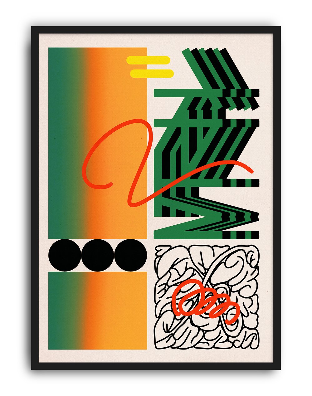 Urban Grid Modern Duvar Tablosu – Yeşil Turuncu Abstract Grafik Poster