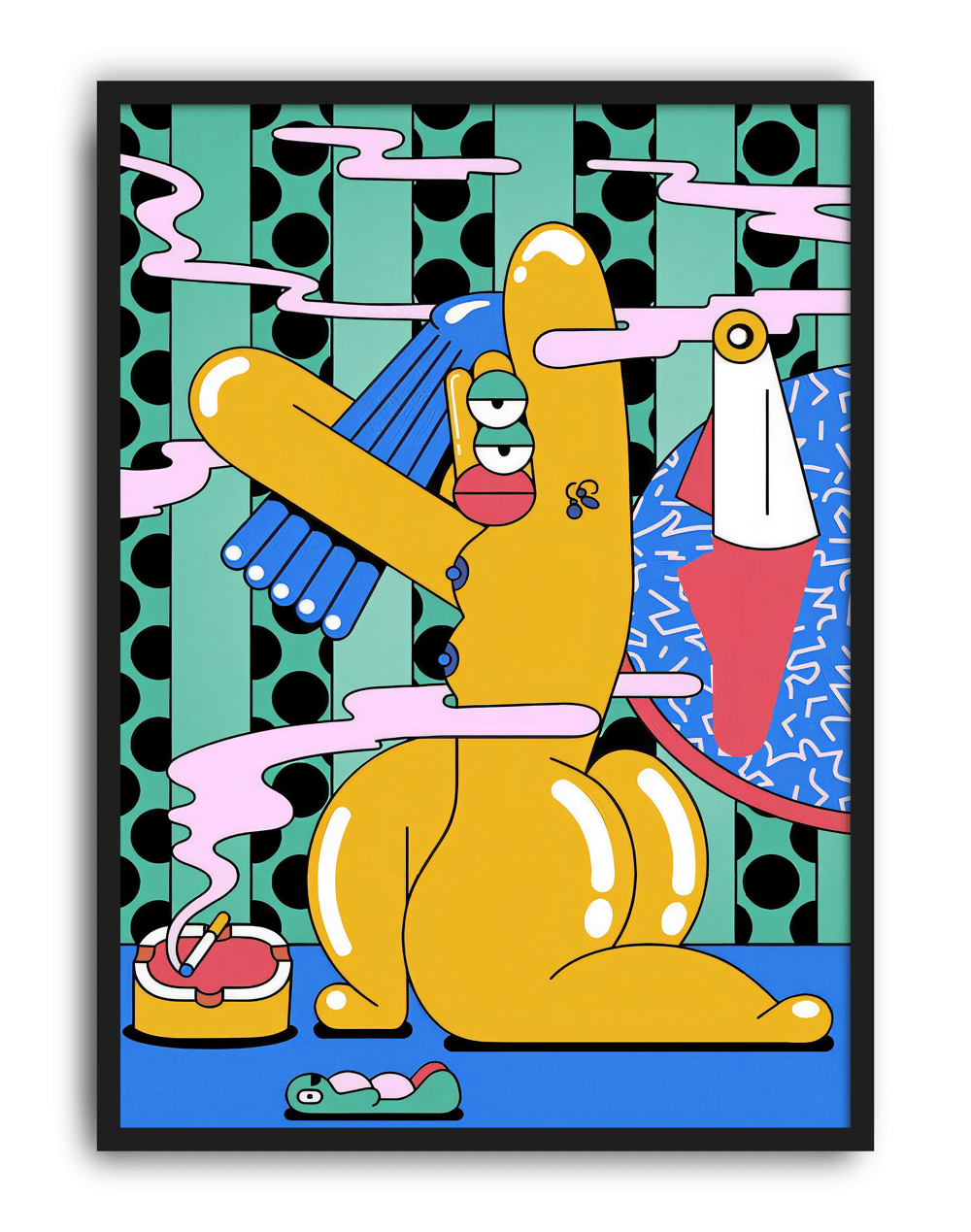 Yellow Rabbit Modern Duvar Tablosu – Renkli Sürreal Tavşan Poster