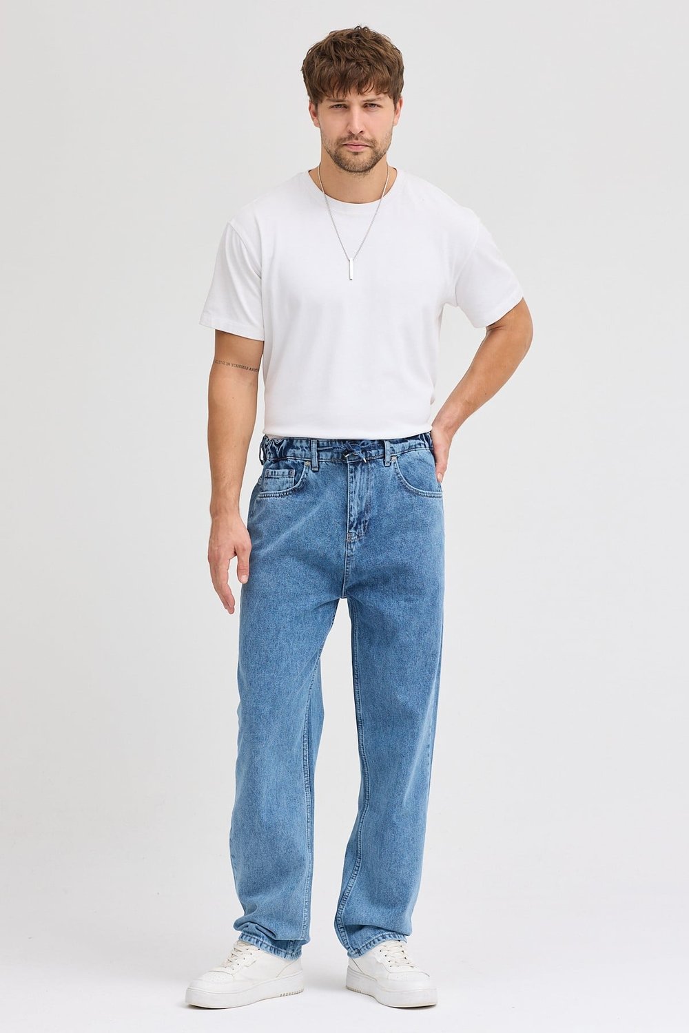 Baggy Bağcıklı Kar Mavi Jean 