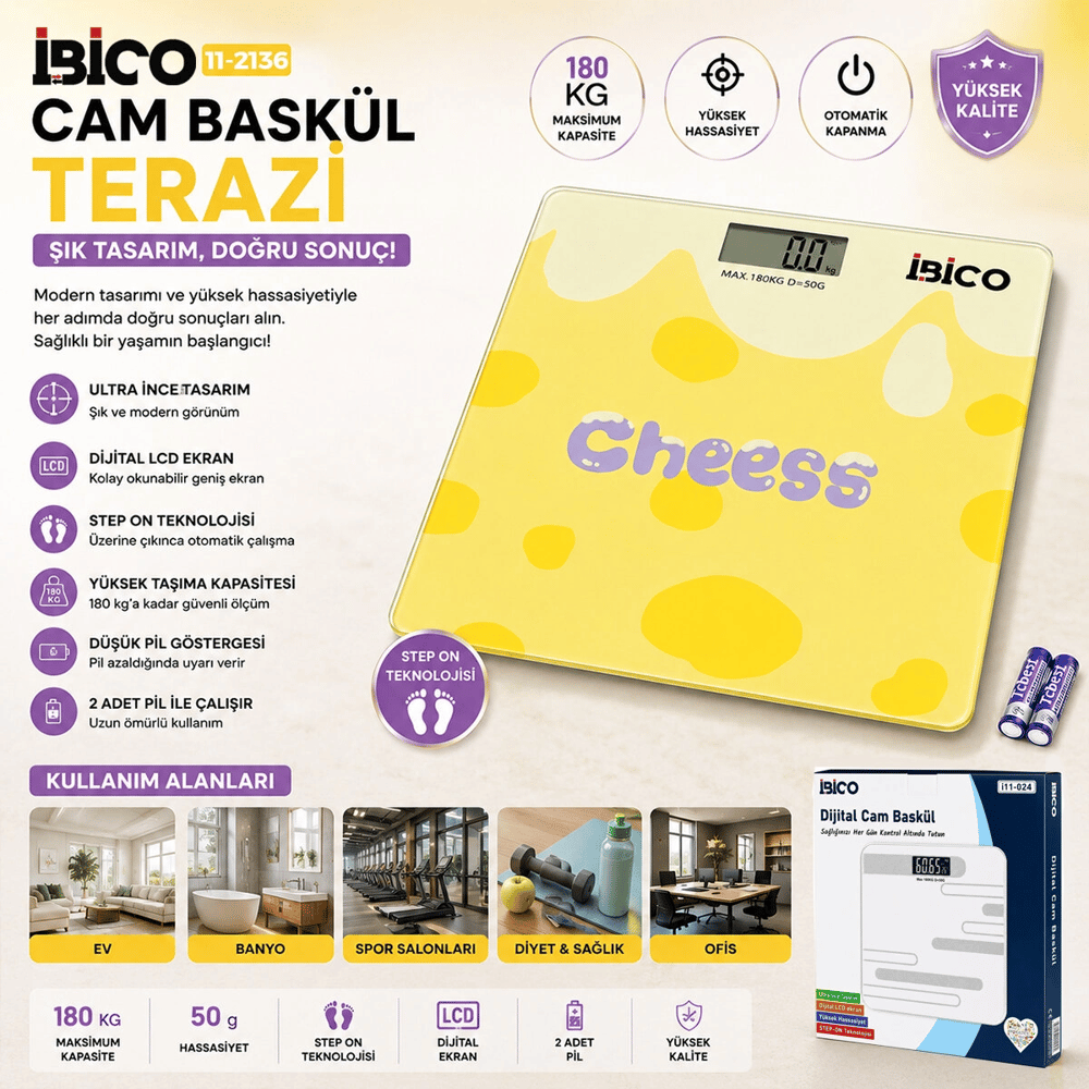 0221a Dijital - Pilli Desenli Renkli Cam Banyo Baskül Terazi Tartı Lcd Ekran 180kg/50gr 26x26cm İ11-030 Bx40