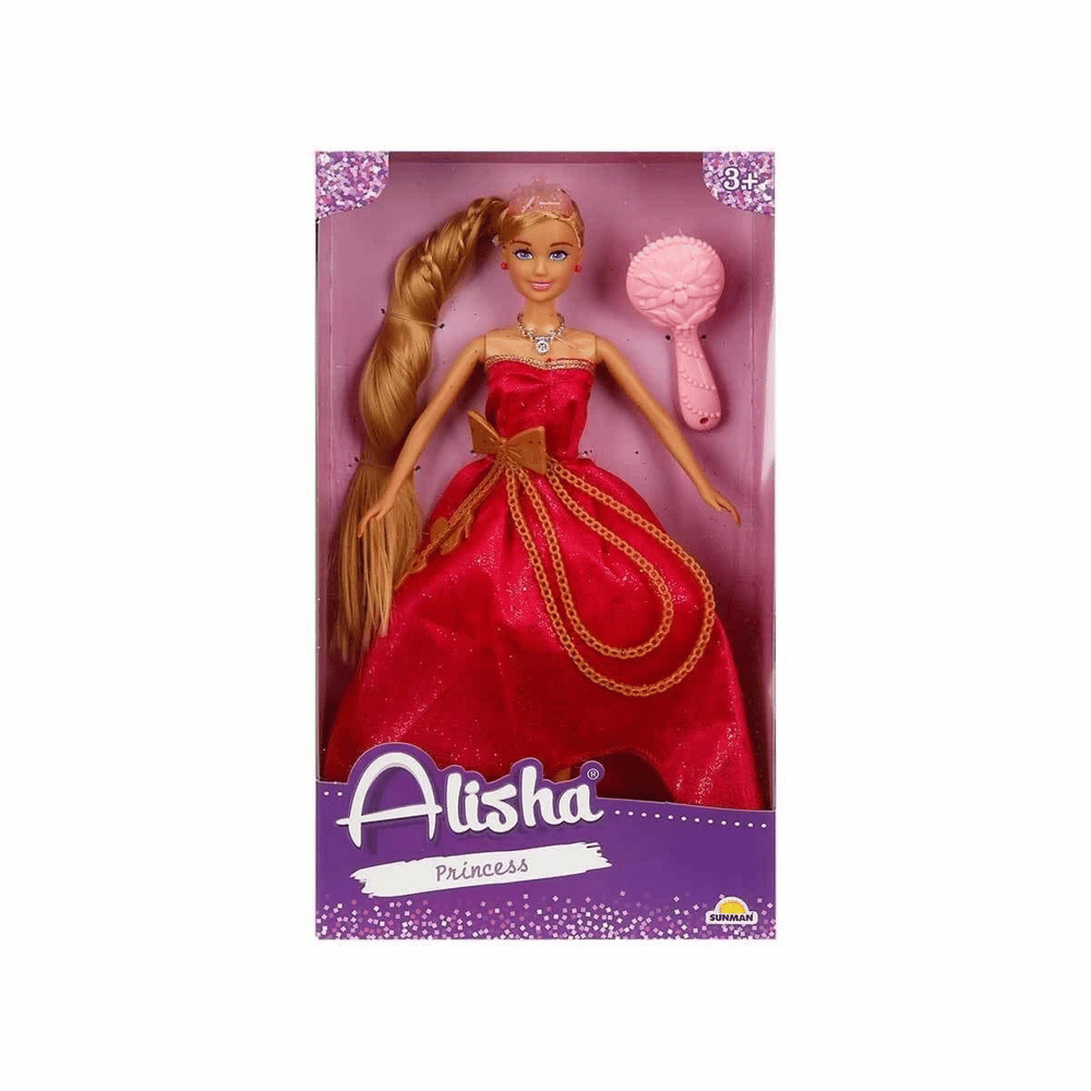 0835 SUN-RST-SIS-MNK Alisha Prenses Uzun Saçlı Aksesuarlı Bebek Set 29 cm 3renk -