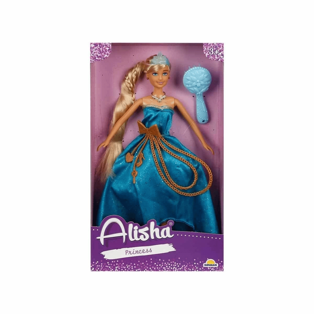 0835 SUN-RST-SIS-MNK Alisha Prenses Uzun Saçlı Aksesuarlı Bebek Set 29 cm 3renk -