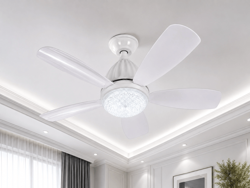 1 Adet FİM Kristal 30W Ledli 5 Kanat Tavan Vantilatörü 1154 Kumandalı 3 Renk E27 Duy