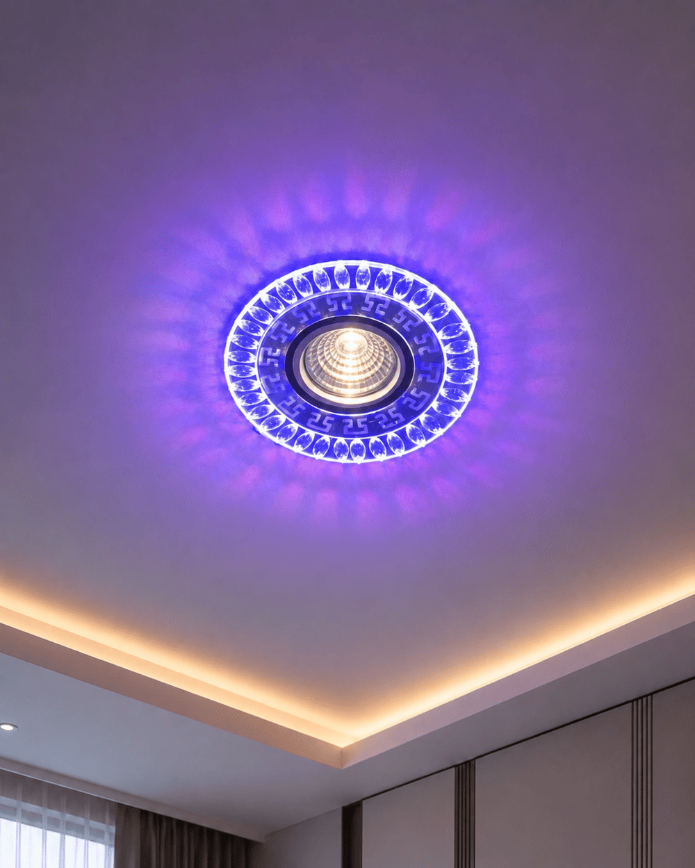 1 Adet NOAS YL65 1757 Flora Led Çerçeveli 4000K + Mavi Yuvarlak Kristal Cam Spot GU10 Duy