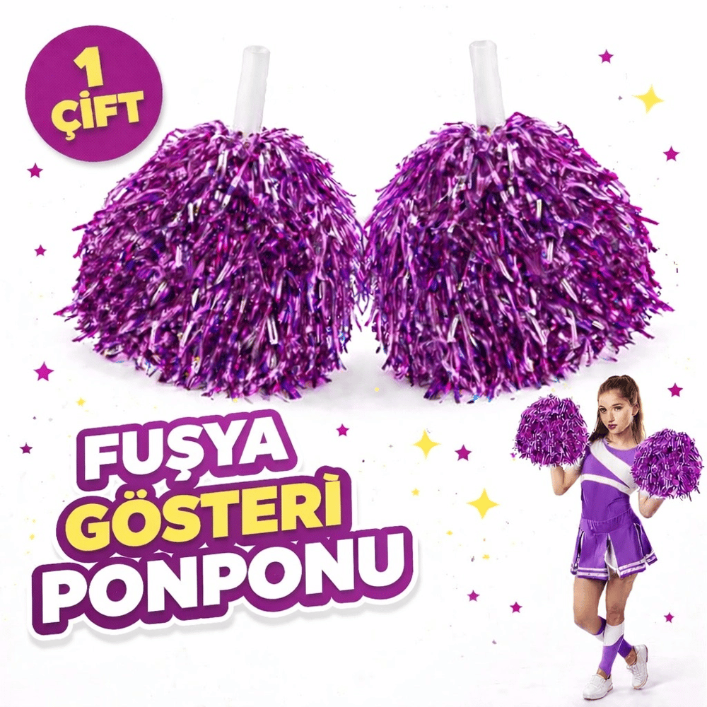 1 Çift ( 2 Adet ) Fuşya Renk 23 Nisan 19 Mayıs 29 Ekim Okul Gösteri Ponponları Ekstra Dolgun