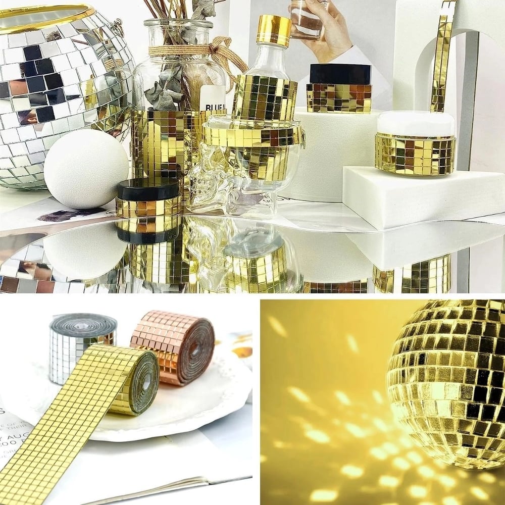 1 Metre Uzunluğunda Gold Renk Aynalı Mozaik Taşlı Dekor Bandı 4 Cm X 1 Mt Bx40