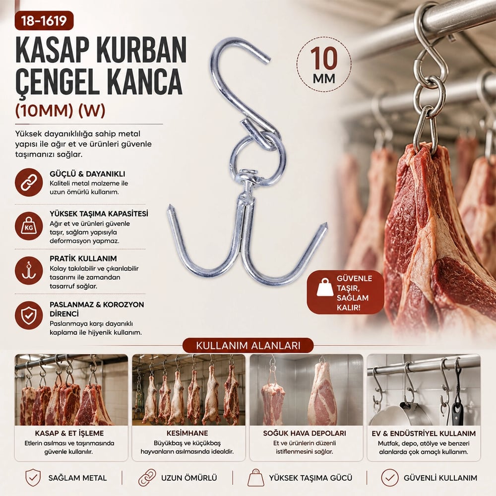 10 Adet 10mm W Kasap Kurban Çengel Kanca Bx40