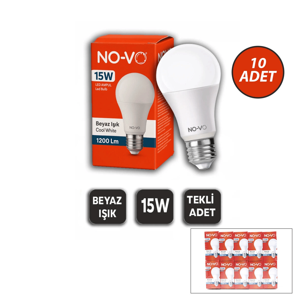 10 Adet 15w Beyaz Led Ampul 1200lm 6500k 15.000 Saat Ömür Bx40