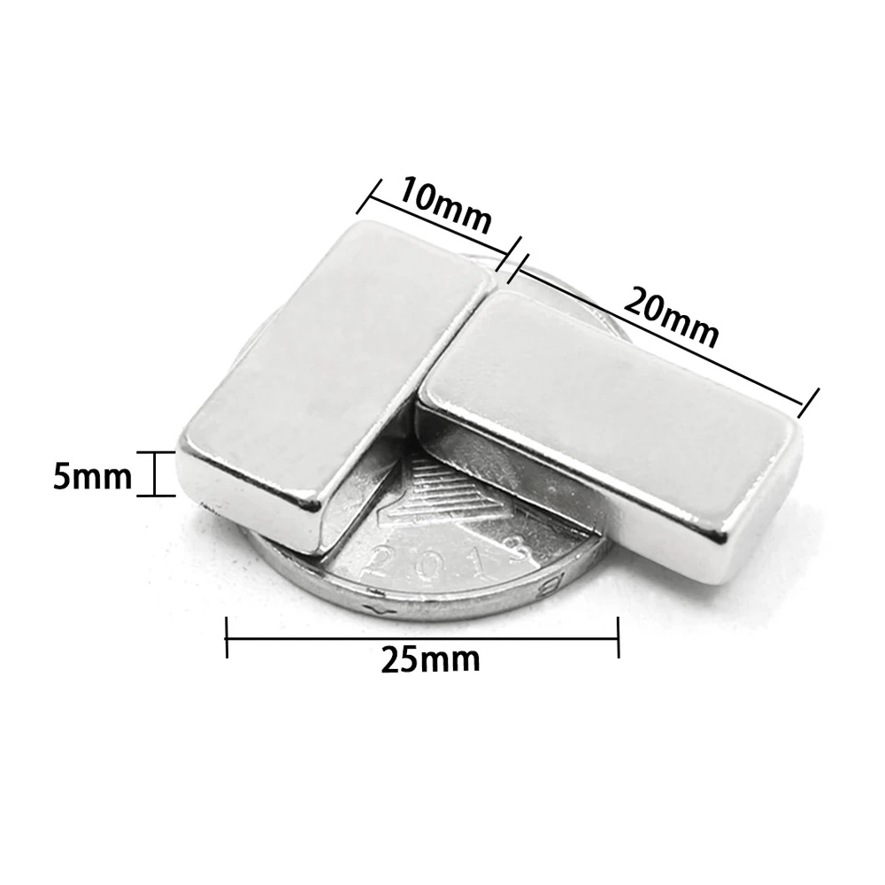10 Adet 20x10x5 mm Neodyum Magnet N35 Güçlü Mıknatıs Köşeli ve Dayanıklı Nikel Kaplama