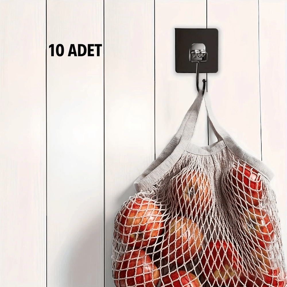10 Adet Duvara, Dolapa Yapışan Güçlü Yapışkanlı Siyah Duvar Askısı Bx40