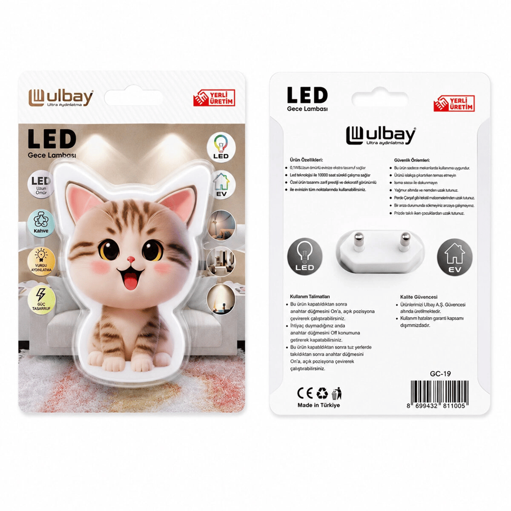 10 Adet Kedi Ledli Gece Lambası Gc-19 Bx40