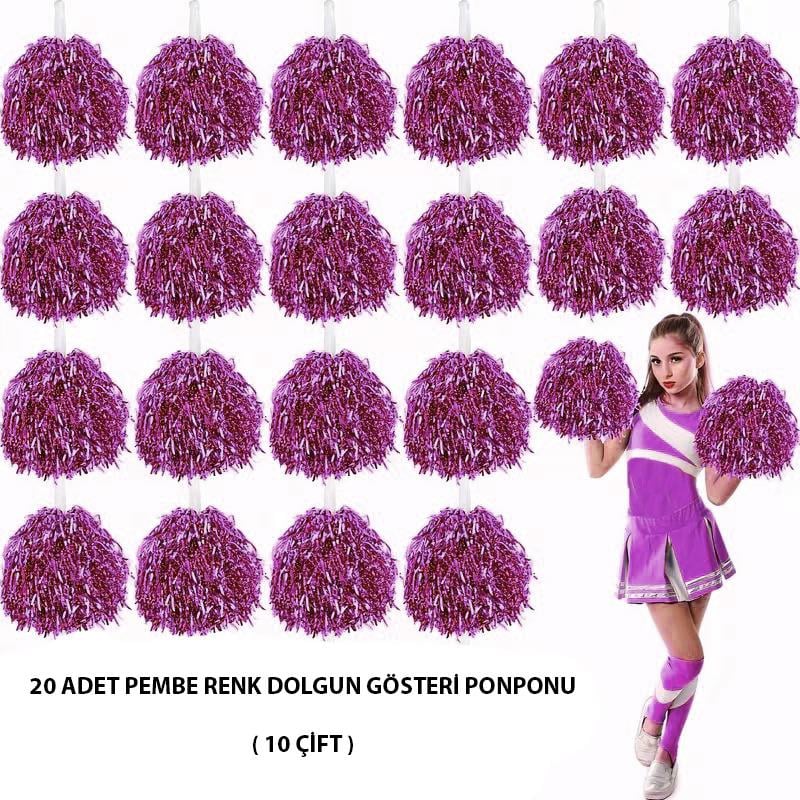 10 Çift ( 20 Adet ) Pembe Renk 23 Nisan 19 Mayıs 29 Ekim Okul Gösteri Ponponları (3936)