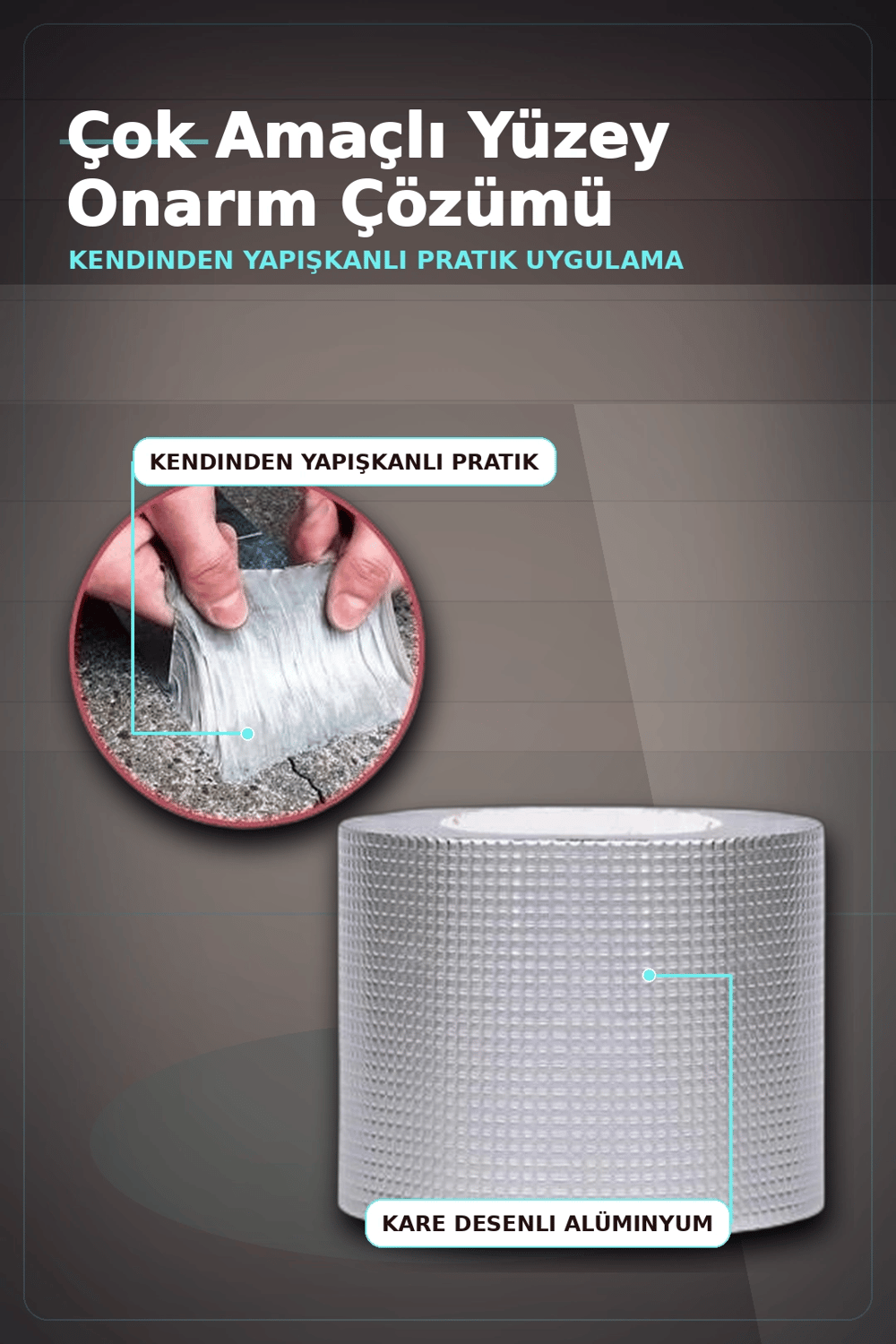 10 cm Genişlik 5 Metre Alüminyum Folyo Kauçuk Sızdırmazlık Bandı - Çatı Boru Duvar Onarım BX-313438
