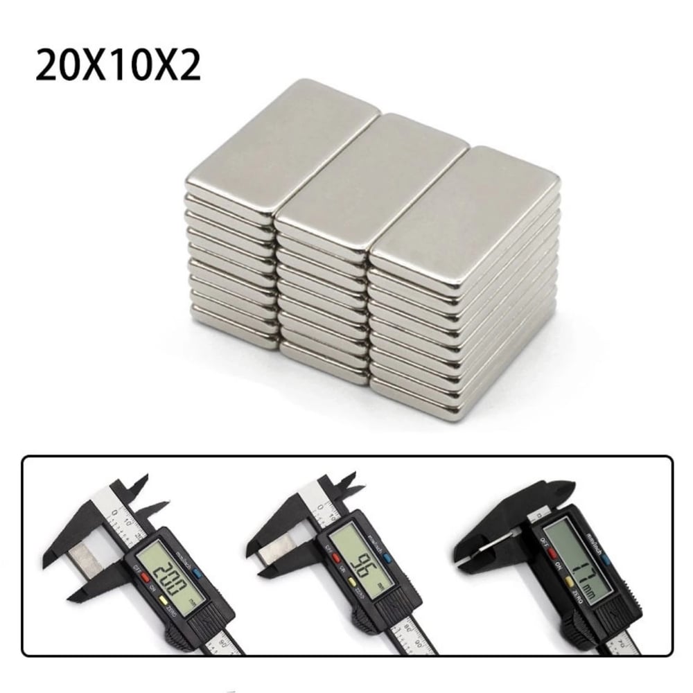 100 Adet 20x10x2 mm Neodyum Mıknatıs Köşeli Magnet N35 Nikel Kaplama Güçlü Kaliteli Dayanıklı
