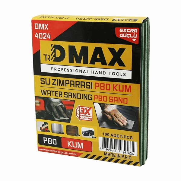 100 Adet P80 Kum - Kağıt - Su Zımparası - 230x280mm - Kullanım= Boya - Metal - Ahşap - Oto Bx40
