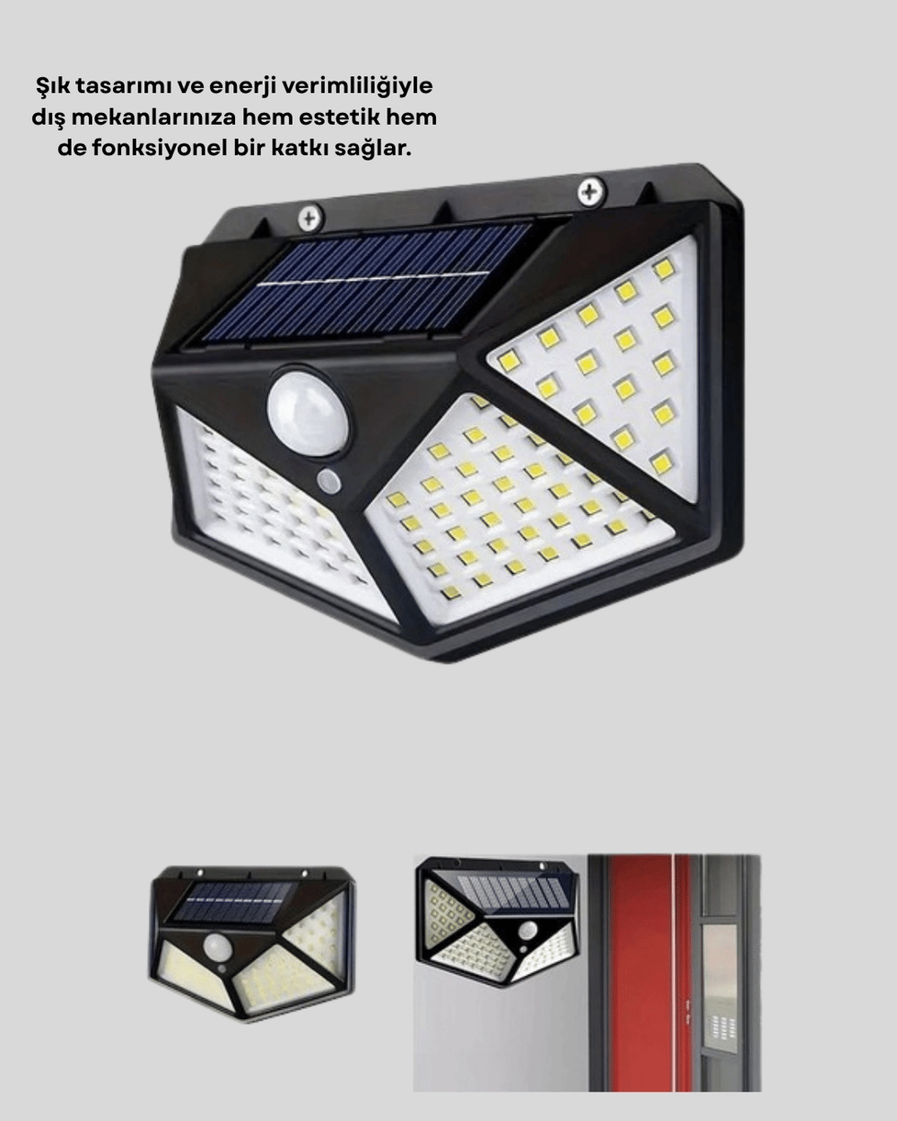 100 LED Solar Lamba Hareket Algılamalı Bahçe Duvar Dış Mekan Aydınlatma