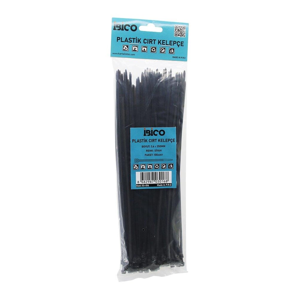 100PCS SİYAH   3.6X250MM  PLASTİK CIRT KELEPÇE (3936)