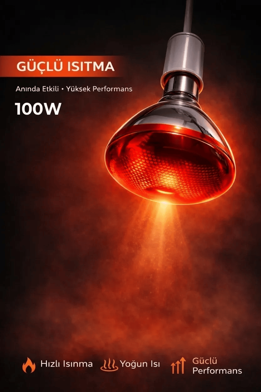 100W Isıtıcı Ampul Kırmızı Isı Lambası Civciv Kümes Kuluçka E27 Duy Isıtma Ampulü