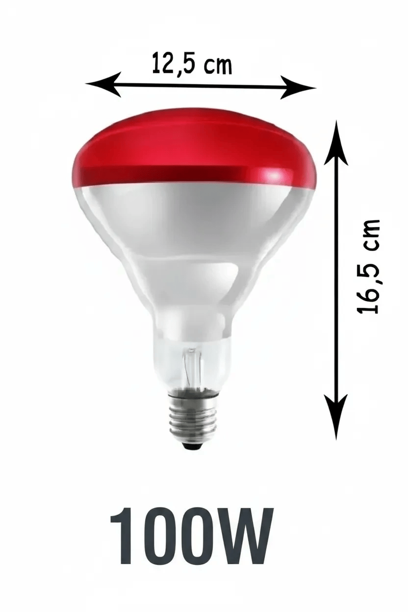 100W Kızılötesi (infrared) Isıtıcılı Hayvan Isıtma ve Kuluçka Lambası (Kırmızı Işık) E27 (Kalın Duy)