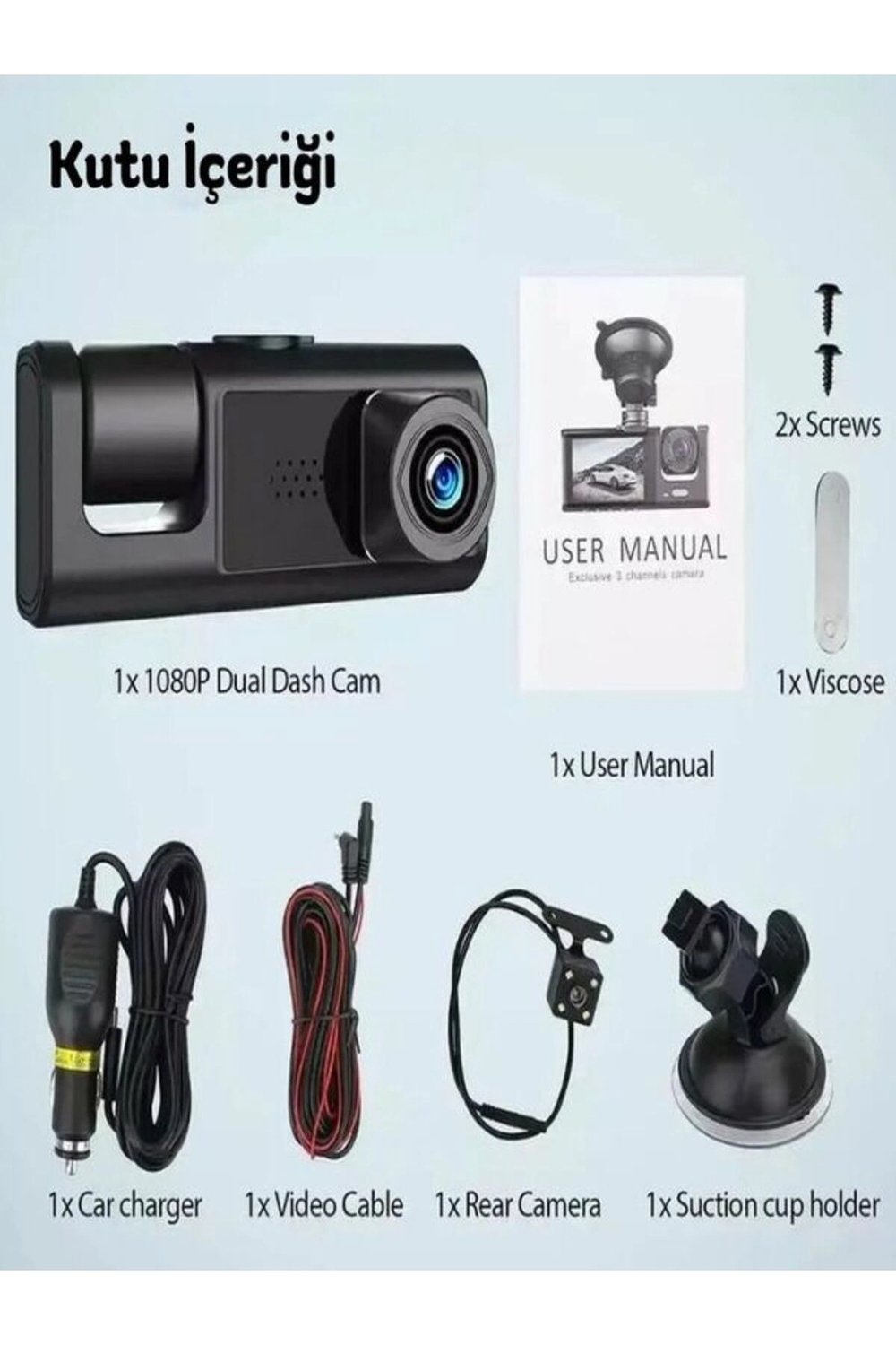 1080p 3 Kameralı Araç İçi Kamera IPS Ekranlı Ultra Geniş Açılı Gece Görüşlü G Sensörlü