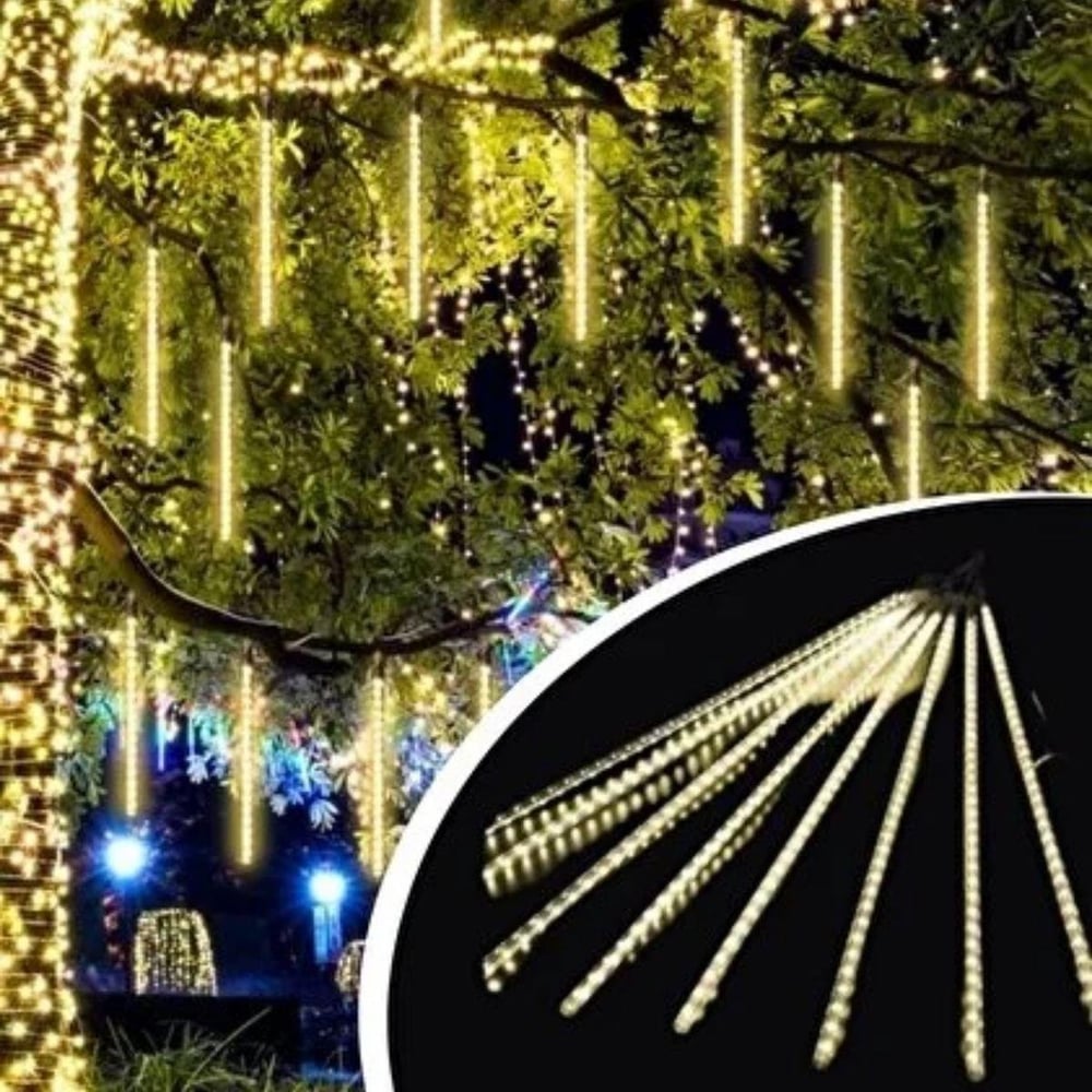 10'lu 45 cm Plastik Meteor LED USB 2M Kablo Sarı Renk Ağaç Işığı – Renk Değiştiren Asmalı Dekoratif Bahçe ve Dış Mekan Aydınlatması (3936)