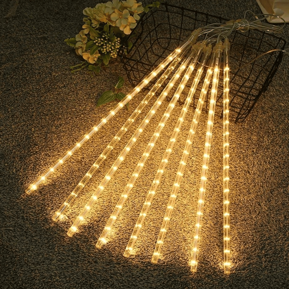 10lu 45 cm Plastik Meteor LED USB 2M Kablo Sarı Renk Ağaç Işığı – Renk Değiştiren Asmalı Dekoratif Bahçe ve Dış Mekan Aydınlatması