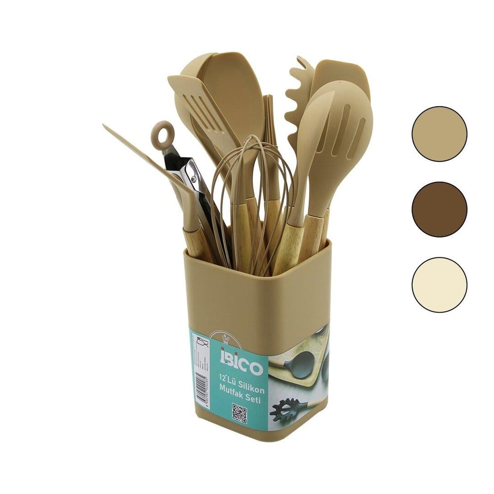 11PCS+KOVA SİLİKON MUTFAK SETİ BAMBU SAP 3-KAŞIK- 3-SPATULA- 1-KEVGİR- 1-KEPÇE- 1-MAŞA- 1-ÇRPC- 1-FRÇ (3936)
