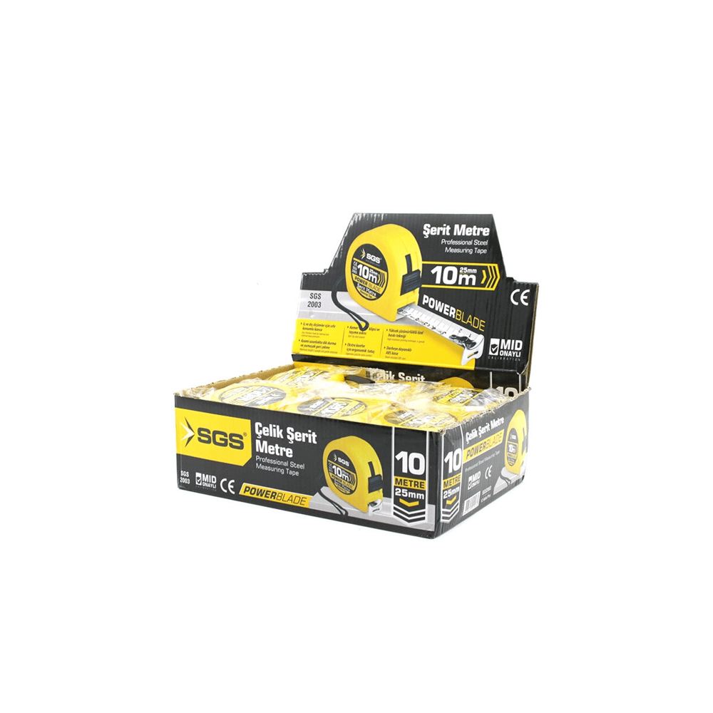 12 Adet 10mt X 25mt Stoplu Şerit Metre Bx40