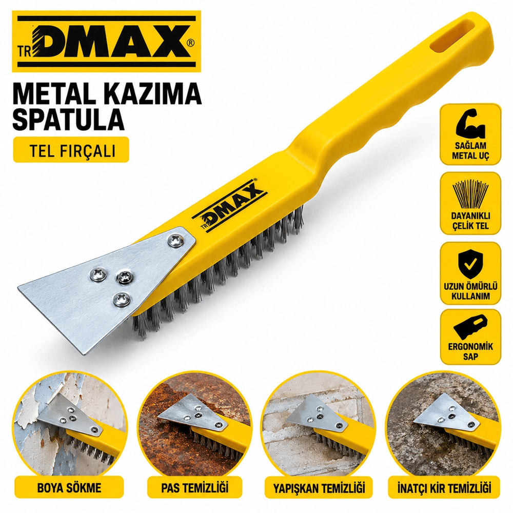 12 Adet 2ın1 Çelik Tel Fırça - Metal Kazıma Spatula 270mm Bx40