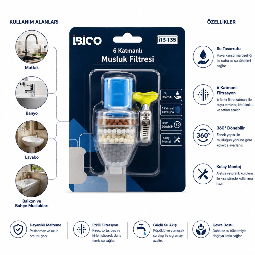 12 Adet Musluk Ucu Filtresi 6 Katmanlı - Taşlı 360° 16-19mm Tüm Musluklara Uyum Kireçlenme Yapmaz Bx40
