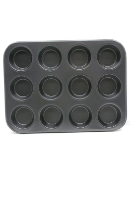 12 GÖZLÜ METAL - SİYAH DÜZ MUFFIN KALIP (3936)